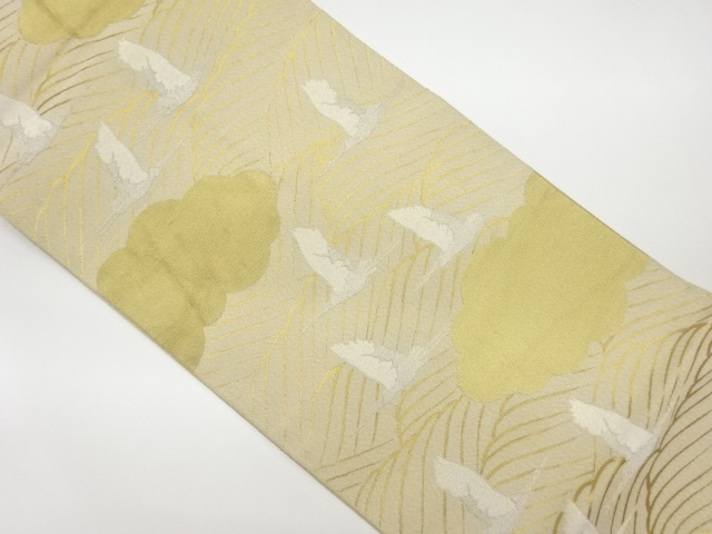 リサイクル　綴れ雲に群鶴・波模様織出し袋帯